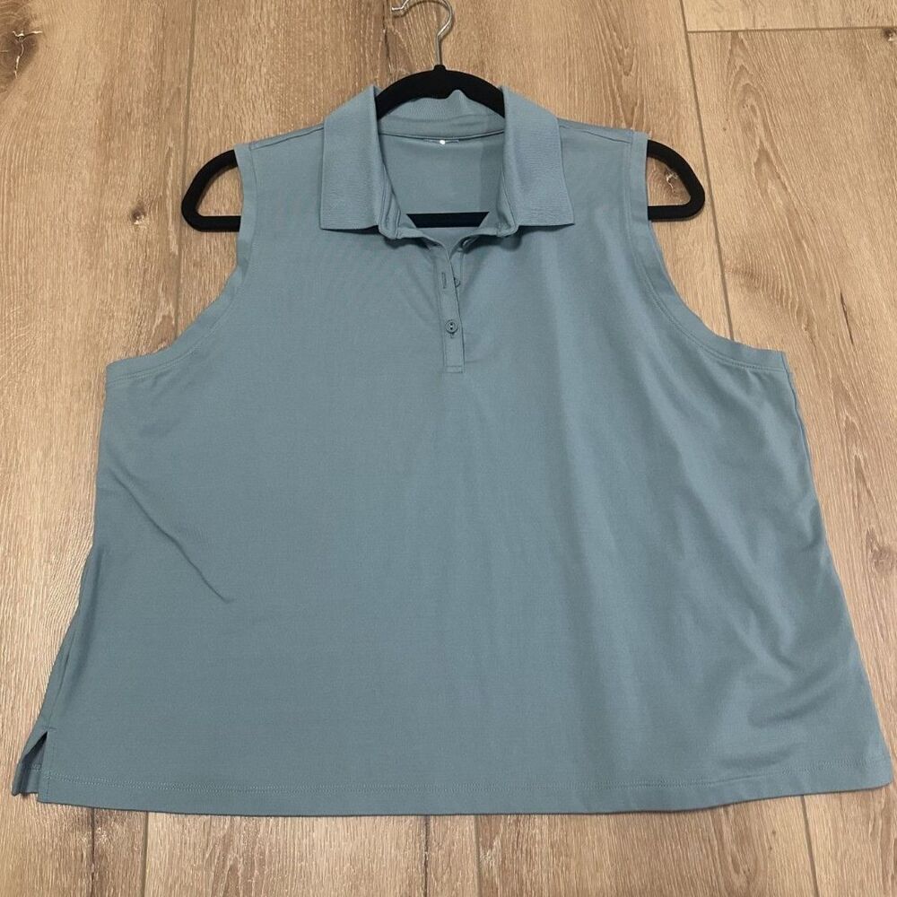 Women's Calia Pleated Back Polo Sleeveless Tank Top Teal/Mint XL EUC!
